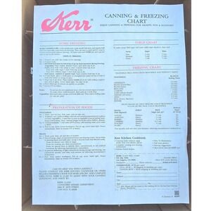 Vintage Kerr Canning and Freezing Chart Retro Kitchen Reference‎ Guide Ephemera